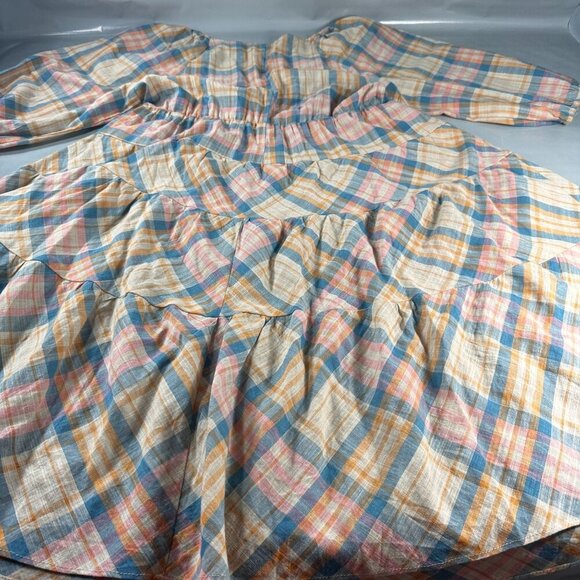 Drew Anthropologie Babydoll Dress Women Prairie Windowpane Plaid Cottagecore - Picture 13 of 16